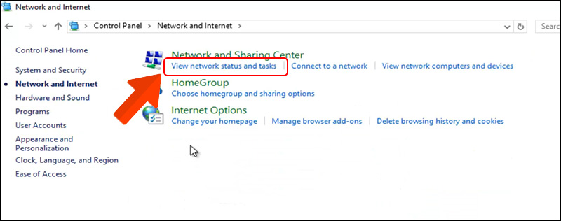 Mở tùy chọn cài đặt View network status and tasks